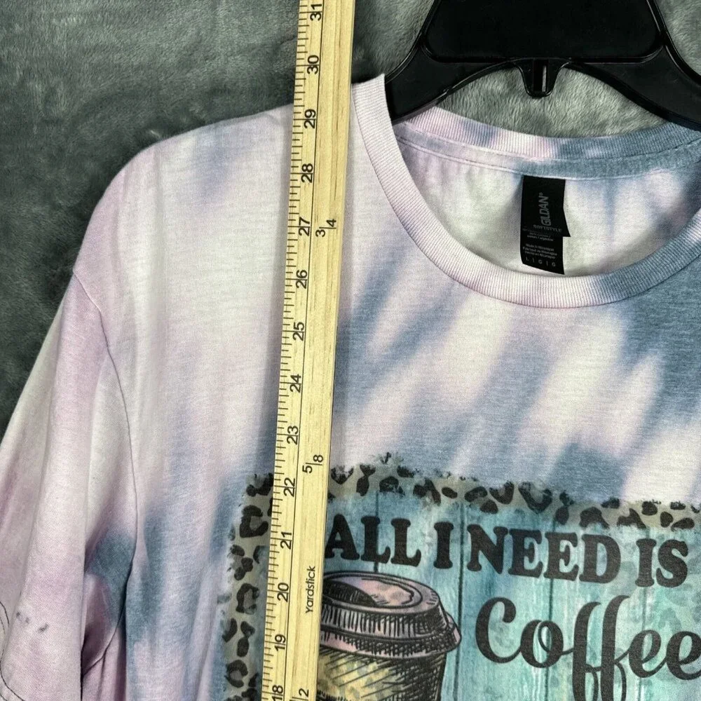 Women’s T-Shirt “All I Need Is Coffee And My Dog Tie Dyed Shirt Size Large